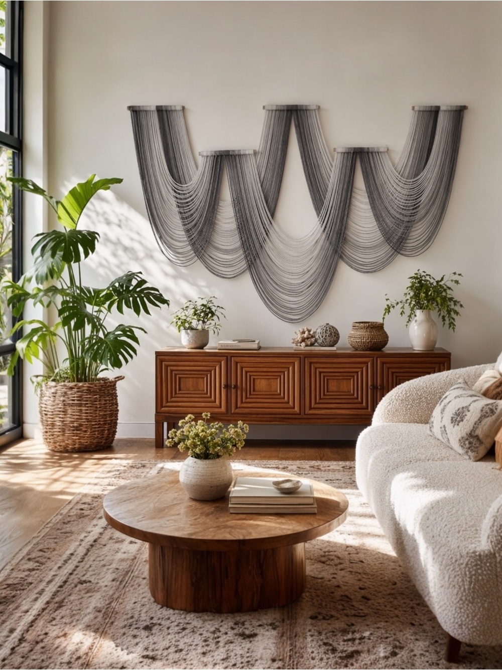 NEW Anthropologie XL Grey Dip Dyed Boho Tapestry Macrame Wall Hanging Art 82x46